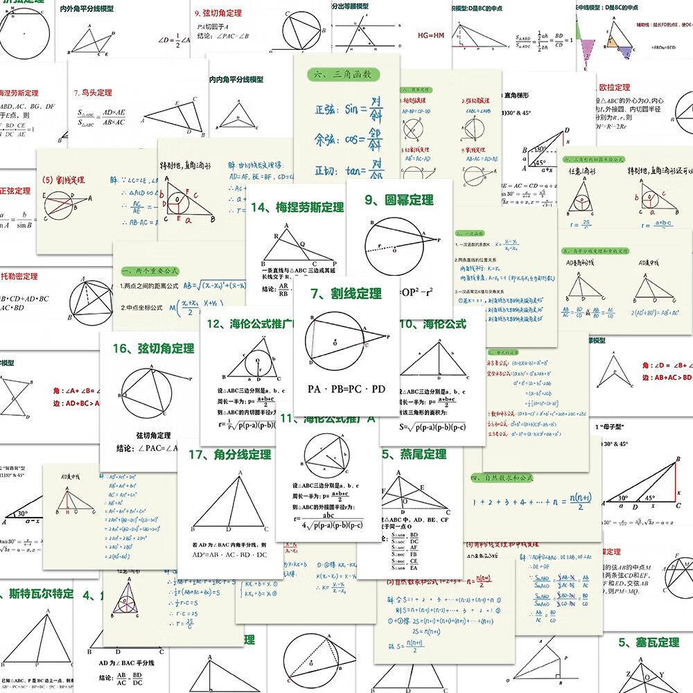 通达兴 100张初中数学定理贴纸中考学生知识记忆手账手机壳桌面防水
