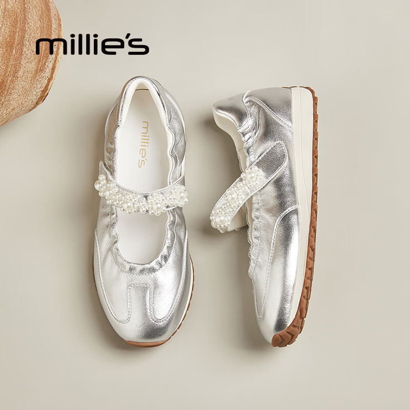 妙丽玛丽珍鞋女平底浅口圆头轻便芭蕾风时尚2025夏季新款百搭单鞋 银色 38 (240mm) 标准码