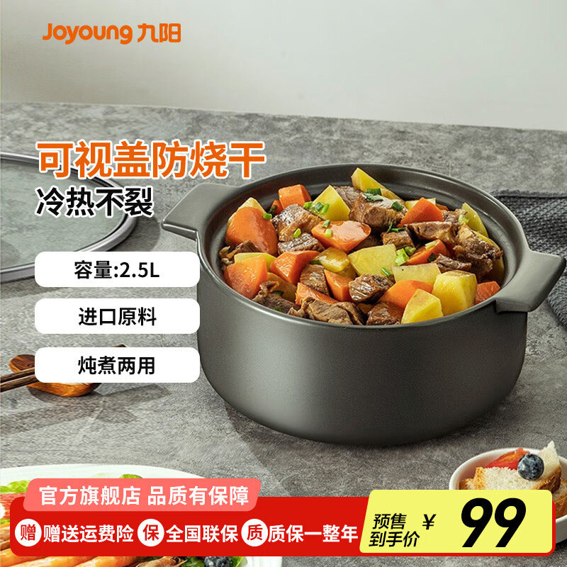 九阳（Joyoung）汤锅砂锅炖锅煲汤煲仔饭家用陶瓷锅明火燃气耐高温小沙锅陶瓷煲 【适用2-4人】-TCB2503- 2.5L
