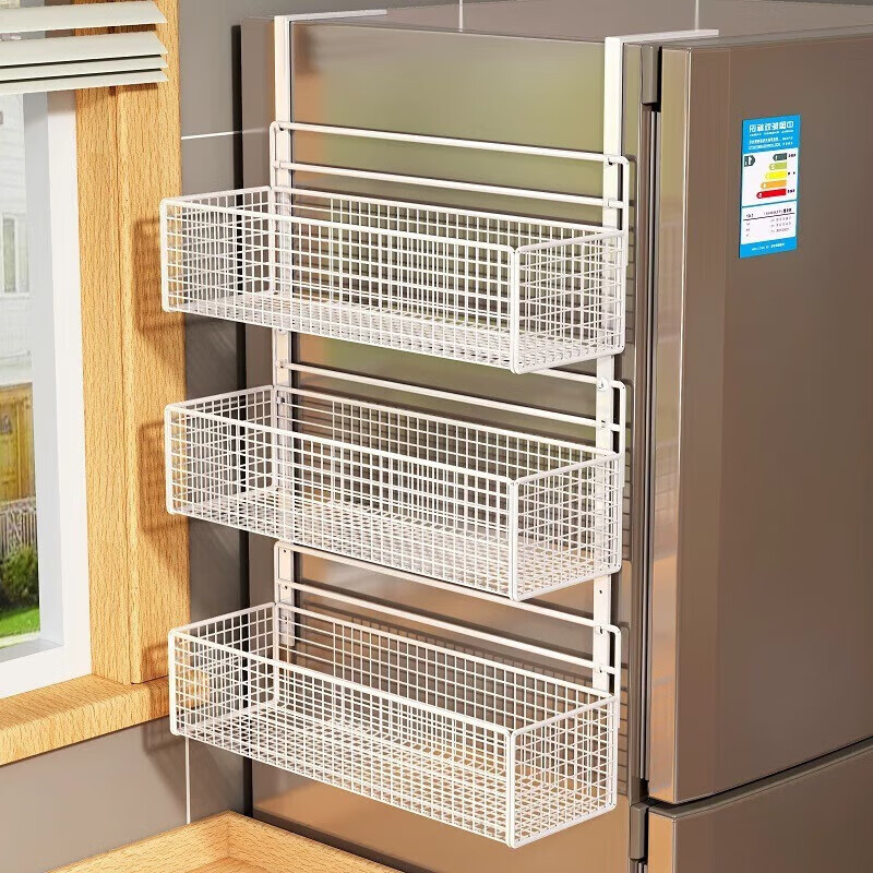 邦林纳冰箱置物架侧面挂架壁挂免打孔厨房用品多功能零食果蔬放菜收纳架 黑色三层大号【加厚材质】