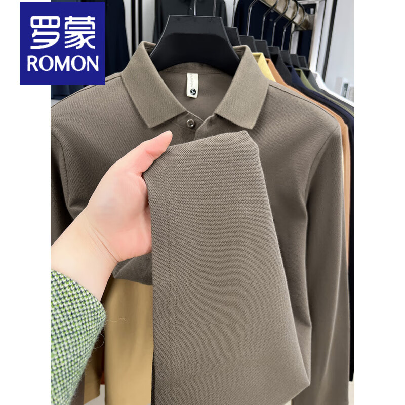 罗蒙(ROMON)100%纯棉长袖t恤男士春秋polo衫高档刺绣中青年商务休闲翻领上衣 黑色 100%纯棉 3XL 185170-185斤