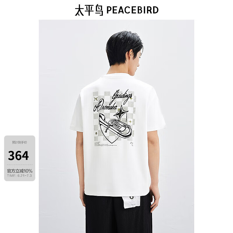 太平鸟男装【商场同款】 休闲T恤字母刺绣纯色圆领T恤男B1CNF2222 白色1 M