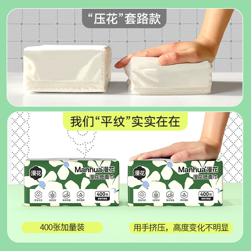 漫花大号抽纸五层加厚大包纸巾家用大尺寸餐巾纸卫生纸抽可湿水面巾纸 【玉兰花】 5层 400张*20包
