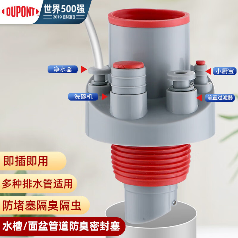杜邦（DU PONT）厨房排水管洗菜盆下水管防臭密封塞防反臭神器下水器面盆水槽 【厨房卫生间通用】防臭下水五通