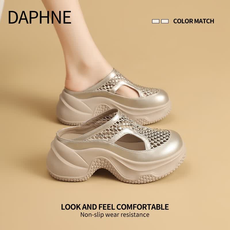 DAPHNE达芙妮厚底包头凉鞋女外穿夏季2026新款增高一脚蹬半拖女士松糕鞋