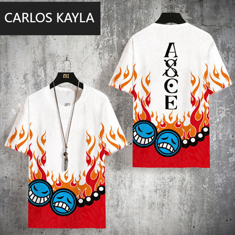 carlos kayla海贼王联名短袖t恤男艾斯印花潮流体恤薄款速干透气半袖
