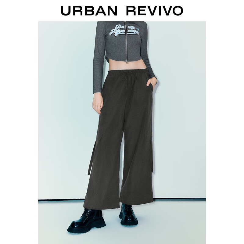 UR2026春季新款女装休闲工装松紧抽绳束脚裤UYY650056+ 深灰 S