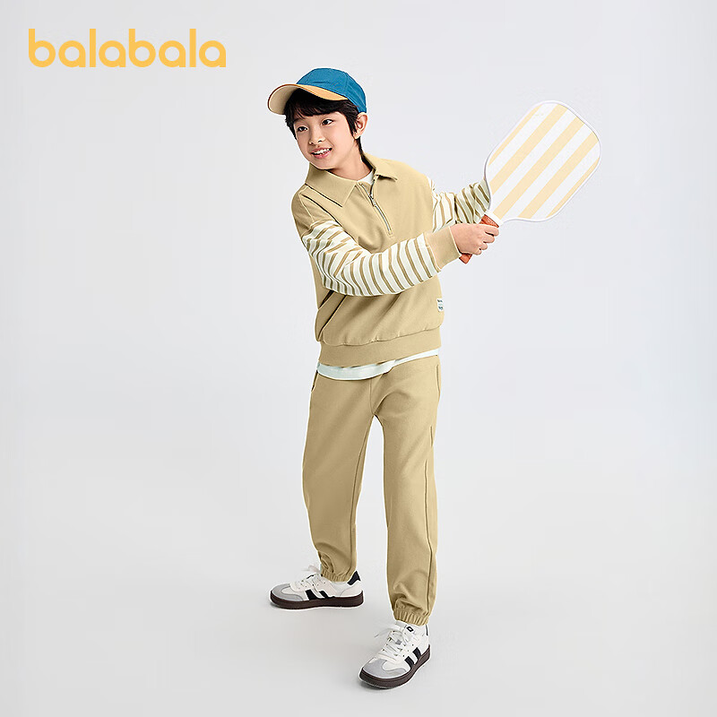 巴拉巴拉儿童套装男童女童宝宝长袖2件套2025新款秋运动休闲舒适 咖色调00355 140