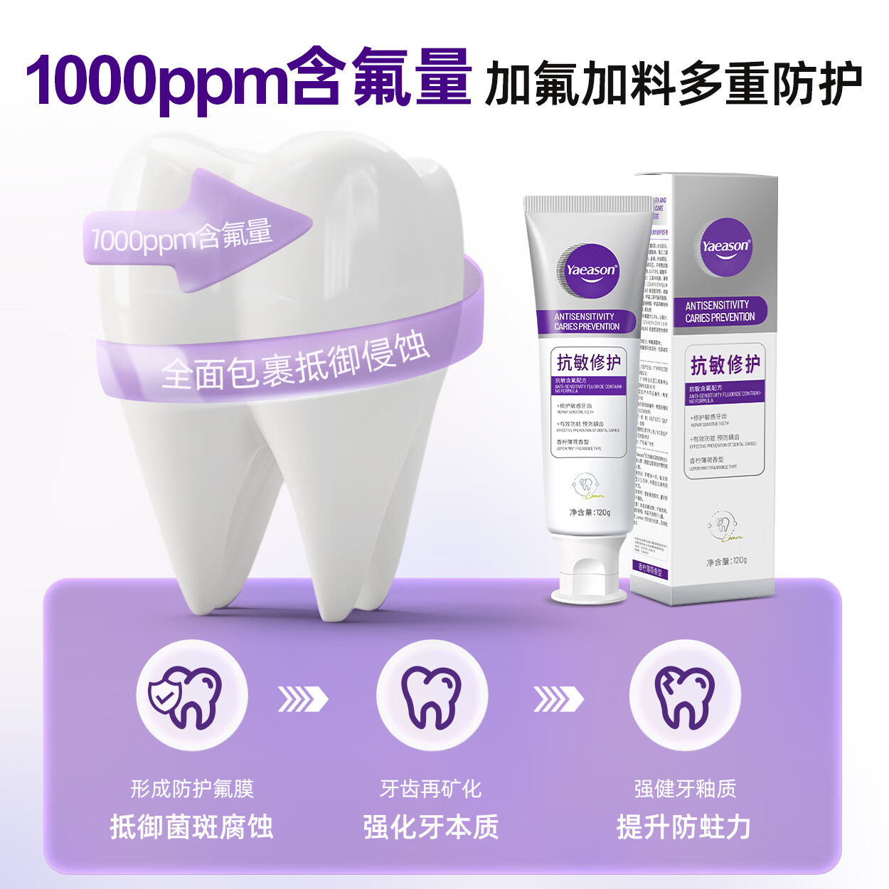 牙医生（Yaeason）抗敏修护牙膏修护牙龈多效护理含氟固齿舒缓冷热酸甜专研抗敏牙膏 新升级抗敏+修护 120g*5支 2支装起下单即享牙刷牙膏套装