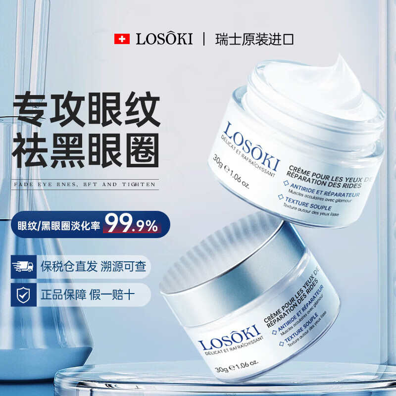 Losoki瑞士進口眼霜淡化細紋提拉緊致黑眼圈去眼袋抗皺抗衰老護膚品禮物