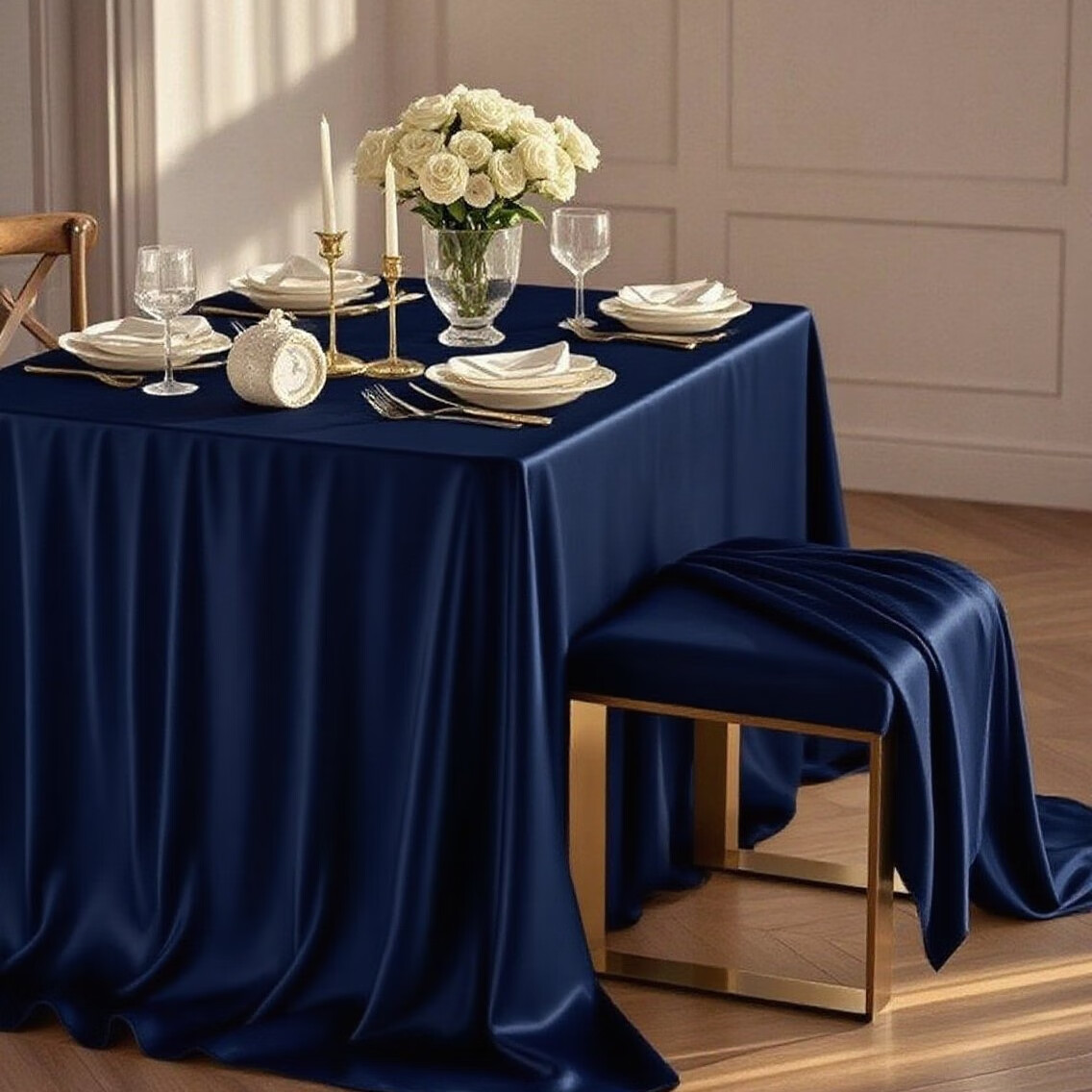 鹿婕锦缎桌布酒店高档会议桌布定制长方形加厚白色轻奢高级感长条桌台 定制尺寸链接客服改价