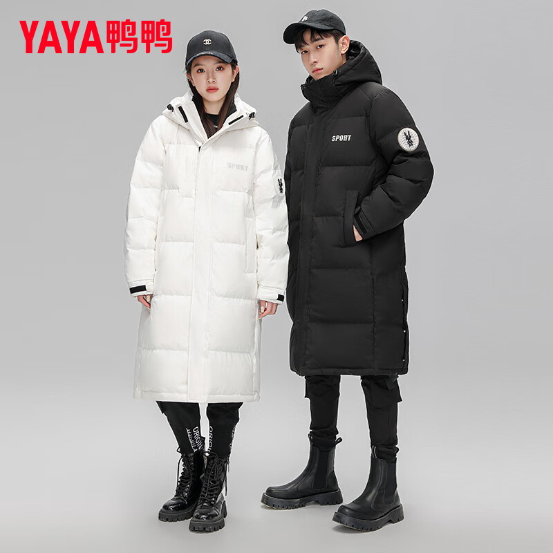 鸭鸭反季长款过膝羽绒服男女2025冬季新款户外防寒宽松加厚情侣外套 白色 L