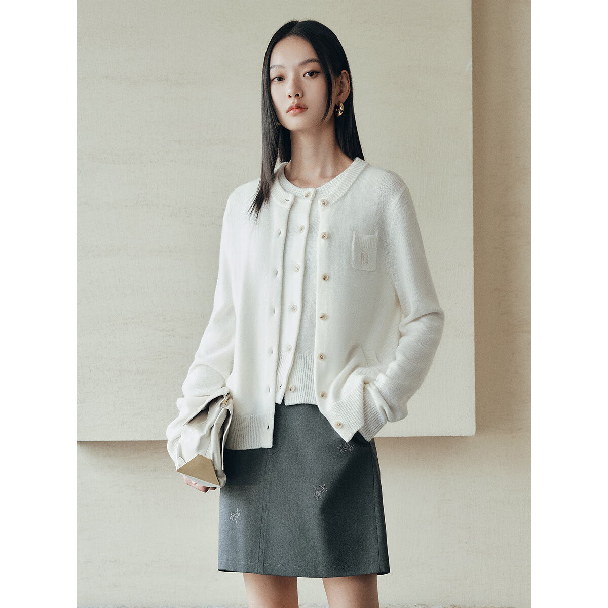 太平鸟秋冬毛针织衫集合链接新款打底无缝套衫女士开衫 开衫米色 L