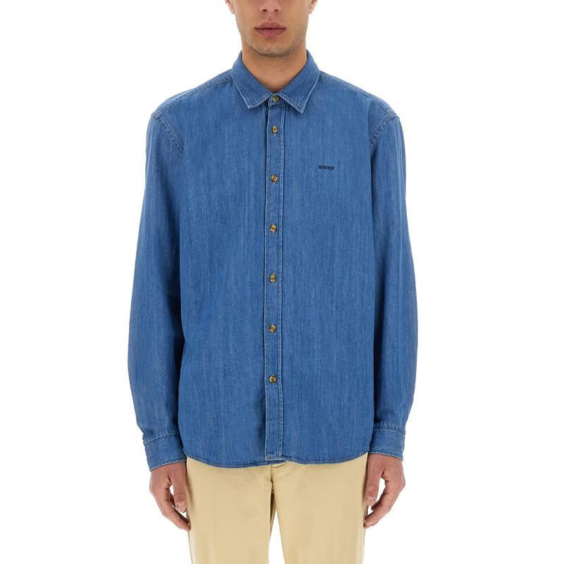 BOSS修身男士長(cháng)袖牛仔棉襯衫休閑百搭商務(wù)通勤服裝 DENIM 均碼 |S
