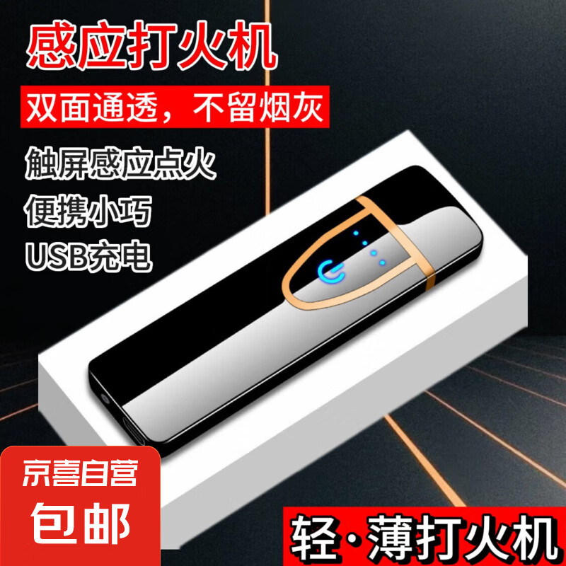 充電打火機創(chuàng)意個性防風(fēng)電子點煙器usb可充電送男友高顏值禮品 黑色-塑料款-點火器