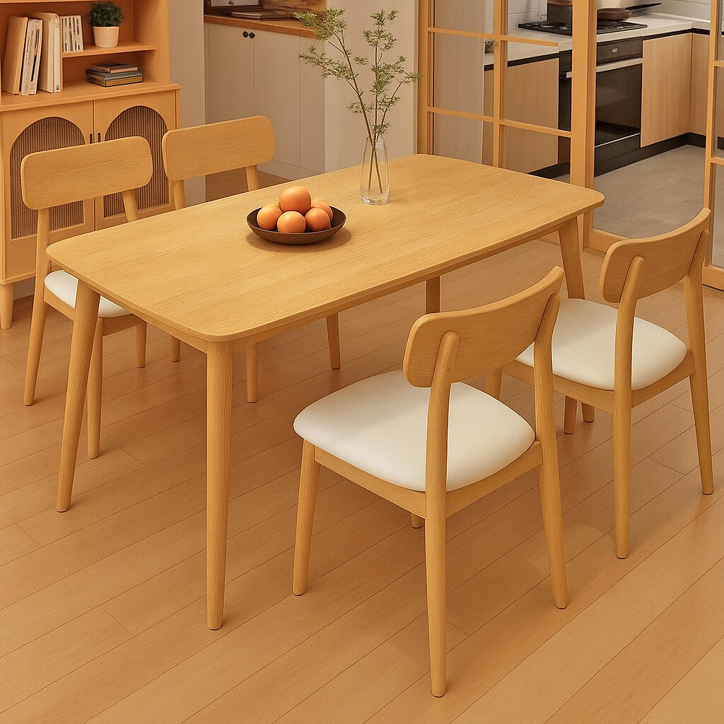 第一森林全实木餐桌小户型家用原木风大板长方形桌餐现代简约一桌四椅组合 【橡胶木单桌】原木色120cm