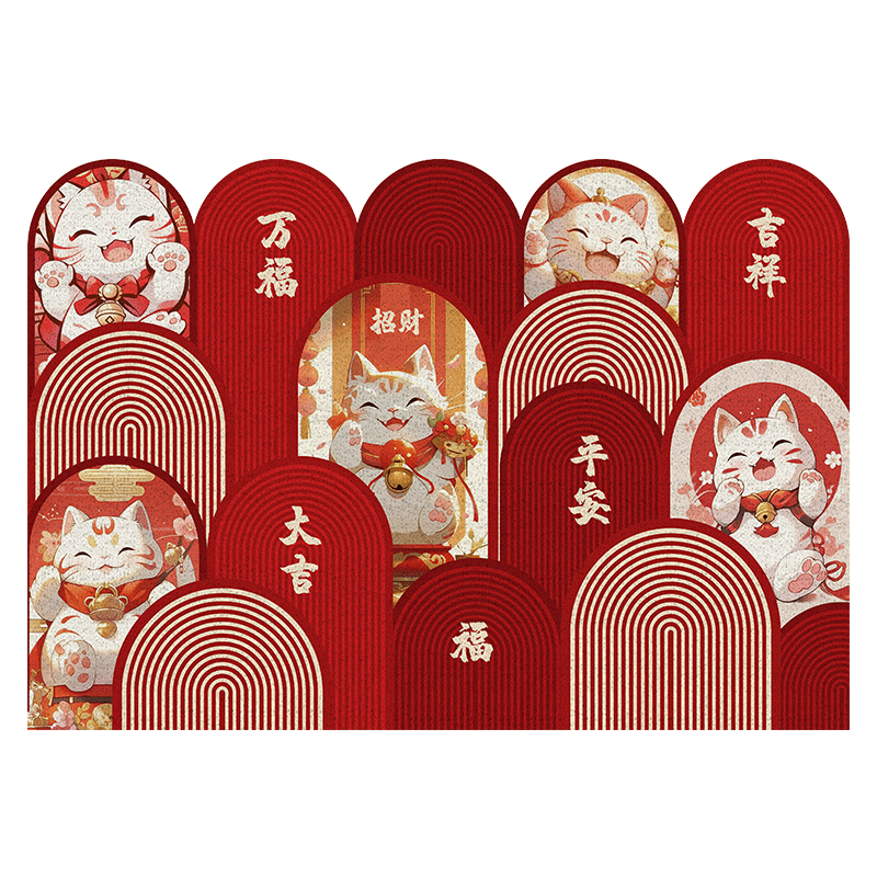 梦蜓入户地垫门口脚垫入户门进门垫子红色丝圈防滑地垫 60*90cm万福猫
