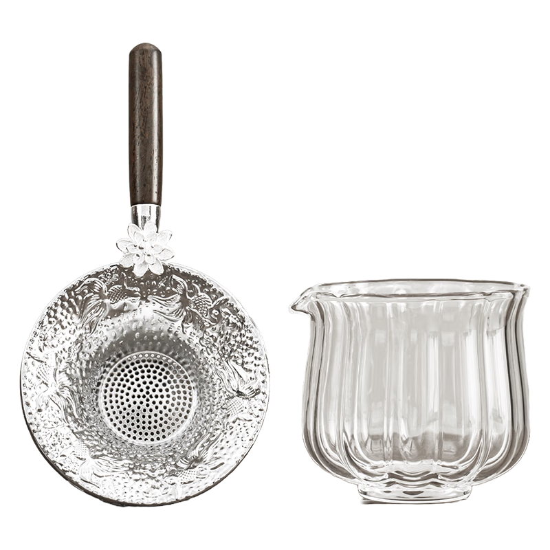 祥业耐高温玻璃公道杯家用茶漏茶叶过滤器公杯一体分茶器泡茶茶具配件 透明把企鹅玻璃公道杯