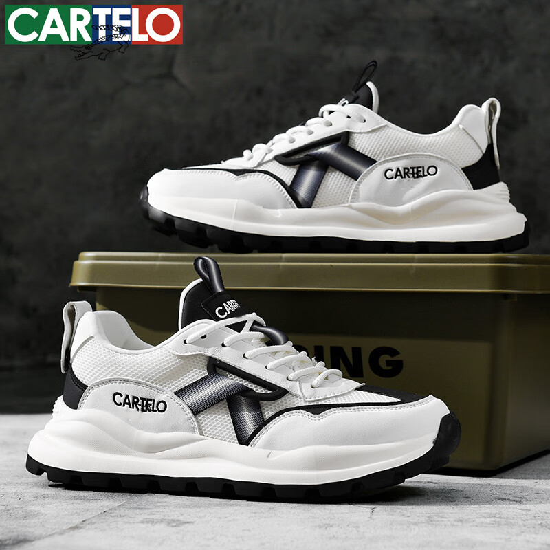 卡帝乐鳄鱼透气男鞋春夏季新款休闲网面鞋男士低帮运动鞋潮流百搭鞋子 白黑[透气款]QH8129 42