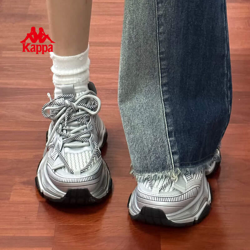 Kappa卡帕女鞋网面透气休闲百搭老爹鞋女2025年秋冬新款潮厚底运动鞋子 奥运灰 38