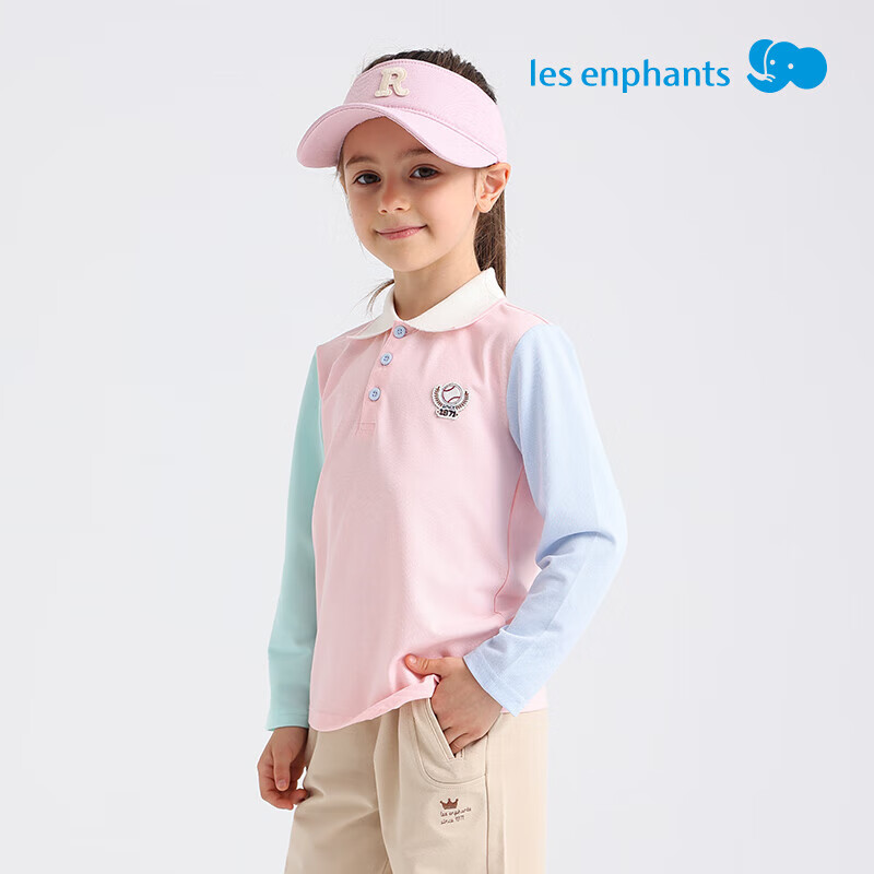 丽婴房（Les enphants）儿童长袖T恤男童polo衫女童典雅学院风拼接撞色Polo衫上衣2025新 拼接白 140 cm