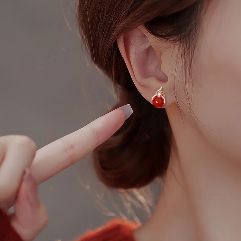 理我(LIWO)老凤凰金店款999银蛇年本命年耳钉女感耳环红色耳饰圣诞新年款 蛇年本命年耳饰新款珠