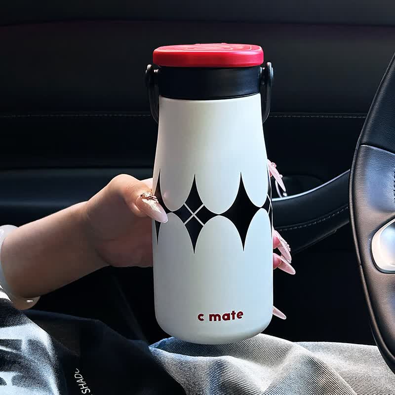 PGY日本进口品质牛奶瓶保温杯2025新款女生高颜值陶瓷内胆水杯便携茶 复古纪年600ml送狗狗零食贴+杯刷