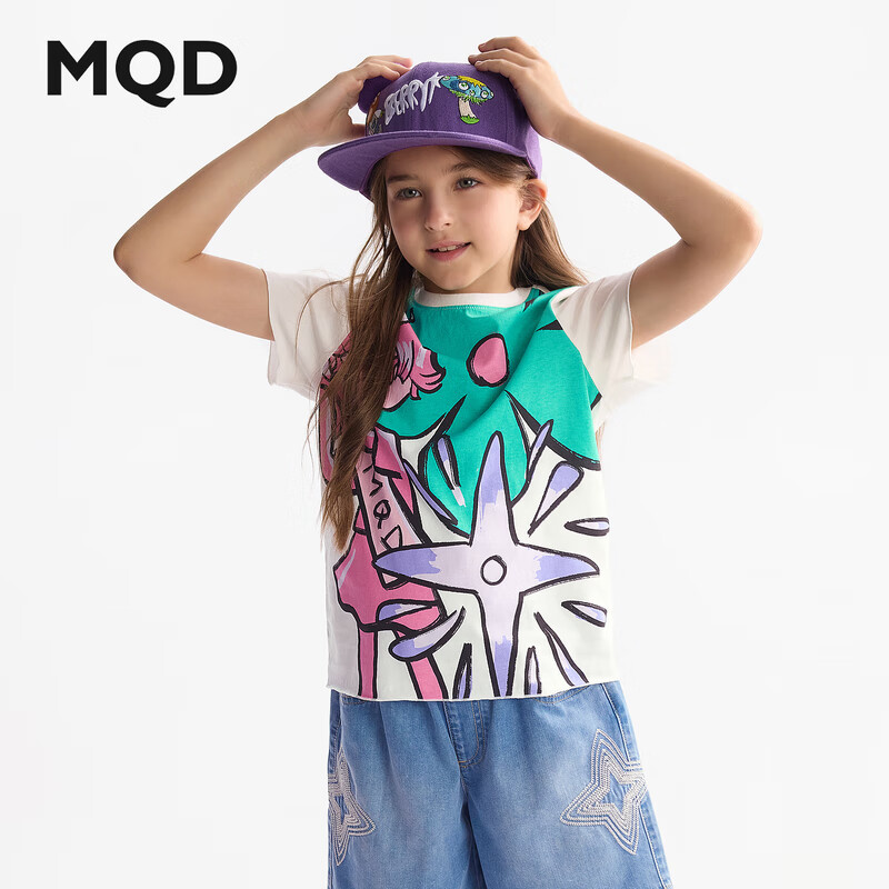 马骑顿（MQD）MQD童装女童圆领t恤夏季新款儿童印花短袖宝宝上衣内搭衣服 花色 140