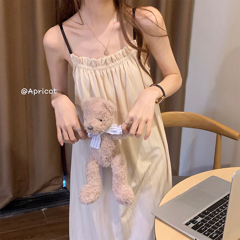 韩系吊带睡裙女夏公主风纯欲夏季可外穿女士款夏天睡衣家居服 米白色 M