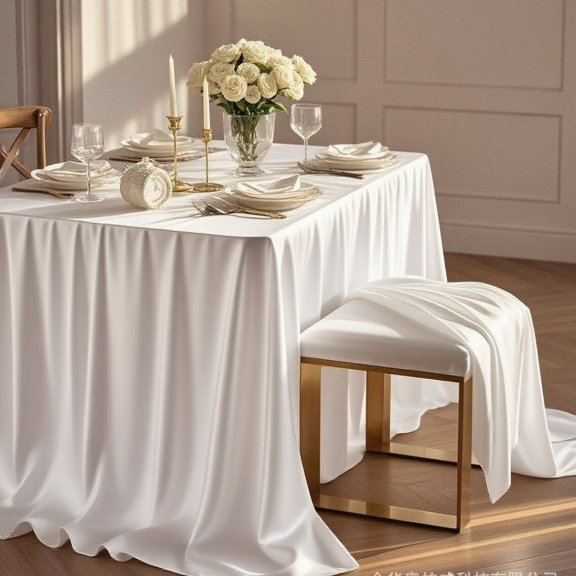 鹿婕锦缎桌布酒店高档会议桌布定制长方形加厚白色轻奢高级感长条桌台 定制尺寸链接客服改价