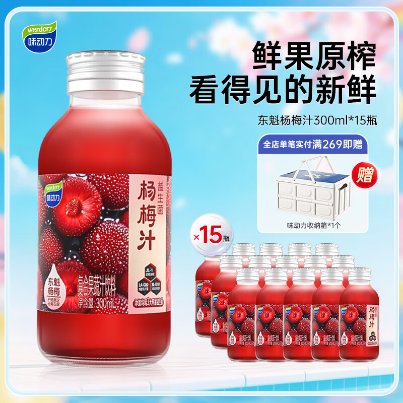 味动力益生菌杨梅汁添加NFC东魁杨梅汁0脂果味饮料300ml*15瓶 整箱送礼