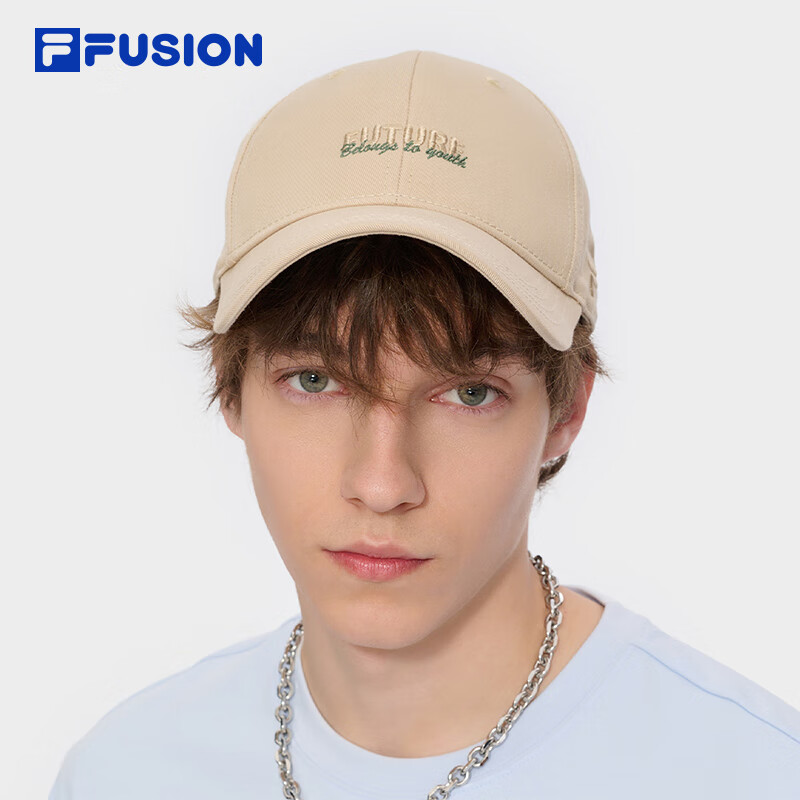FILA FUSION斐乐潮牌情侣款棒球帽2025夏季新款休闲运动帽遮阳帽 浅棕灰-BG XS