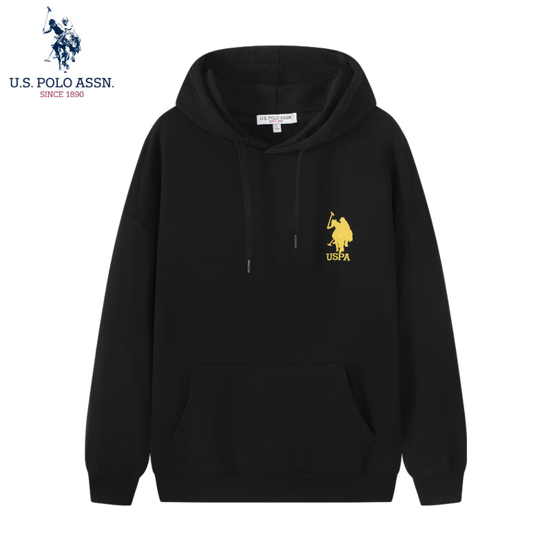 U.S. POLO ASSN.卫衣男春秋季新款卫衣连帽运动休闲服外套保罗男士t恤上衣服黑M