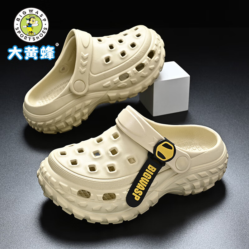 大黄蜂儿童洞洞拖鞋男童夏季小孩防滑凉鞋大童凉拖男孩外穿沙滩鞋 卡其 24 _25_鞋内长约16.5CM
