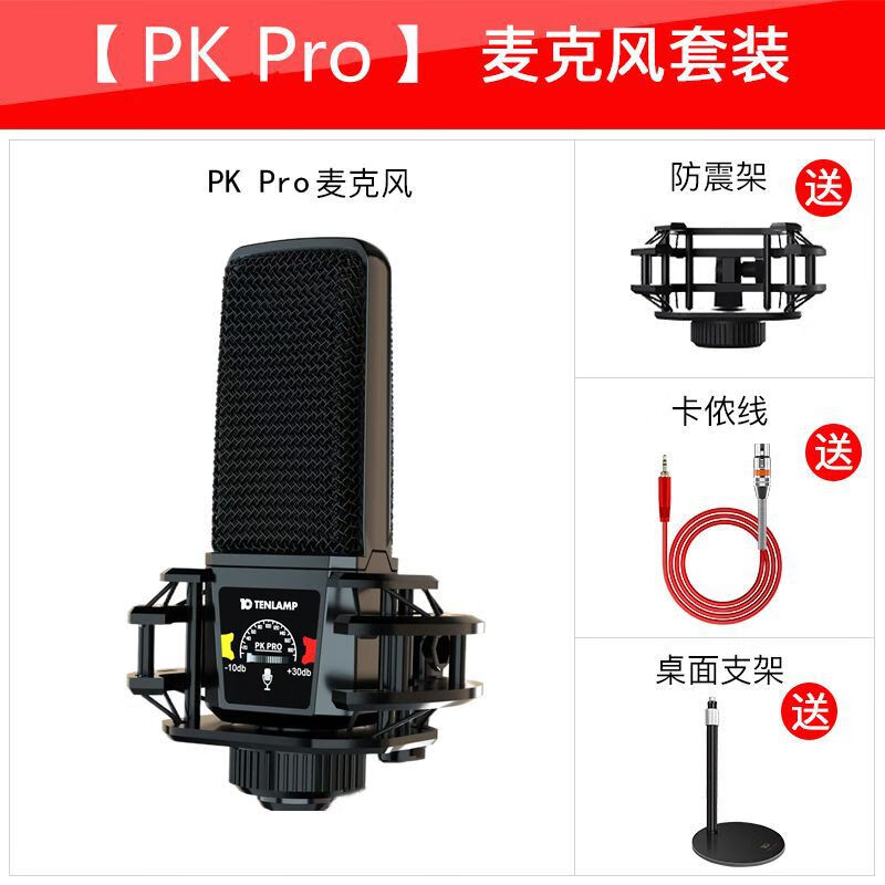 十盞燈2025專業(yè)直播聲卡PKPro麥克風(fēng)唱歌主播手機電腦通用 【不帶聲卡】PKPro電容麥+圓盤支架