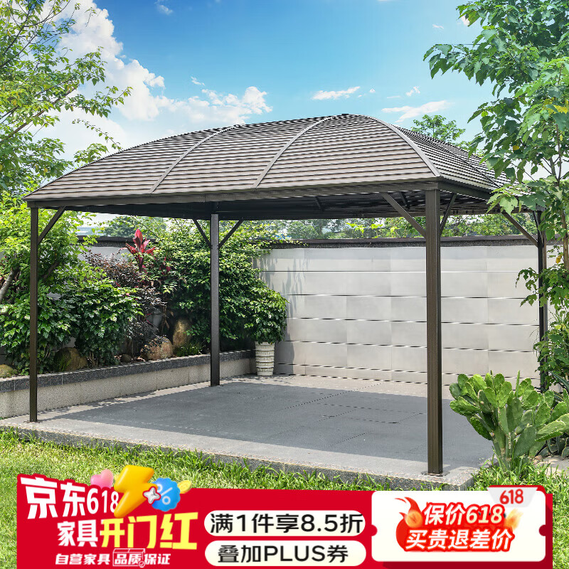 莫 家戶外遮陽棚庭院硬頂帳篷陽光棚花園歐式?jīng)鐾ば蓍e棚廣告篷雨棚 3X4涼亭