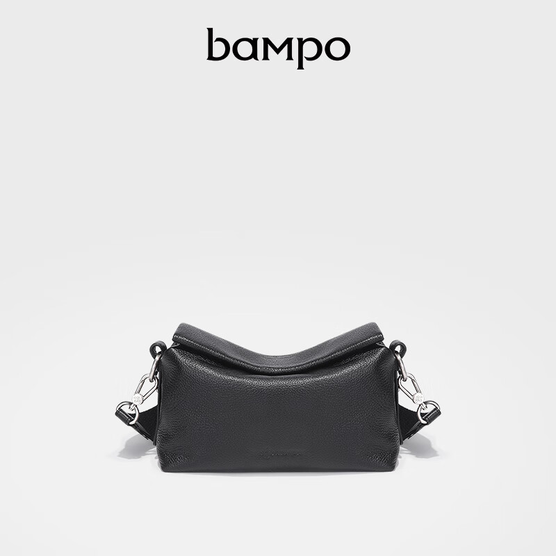 半坡飾族（bampo）【新品】真皮枕頭包女刺繡寬肩帶專柜新款小眾腋下單肩斜挎包七夕 黑色933