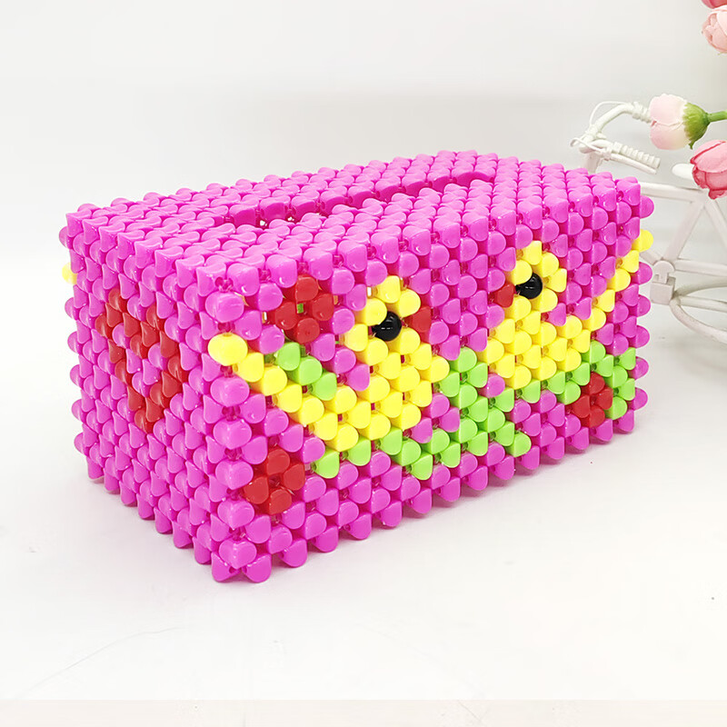 创意手工串珠纸巾盒 串珠抽纸盒家居饰品摆件成品编制材料包散珠 玫