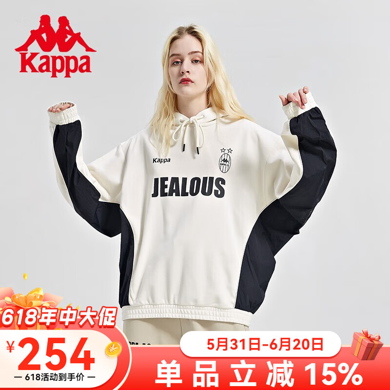 KAPPA 卡帕Azzurro系列套頭帽衫情侶男女運(yùn)動(dòng)衛(wèi)衣拼接外套KAB0KT05 極地白-KA14 S