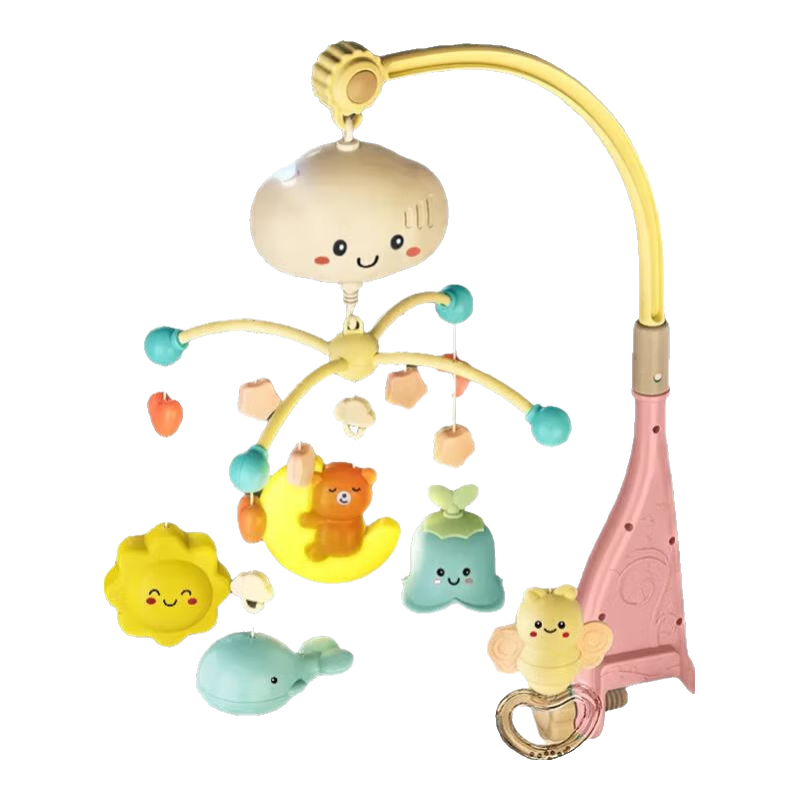 盟石（cute stone）嬰兒玩具0-1歲床鈴音樂旋轉(zhuǎn)床掛搖鈴寶寶安撫哄娃新生兒見面禮盒 白云遙控床鈴2675內(nèi)容+投影-粉色