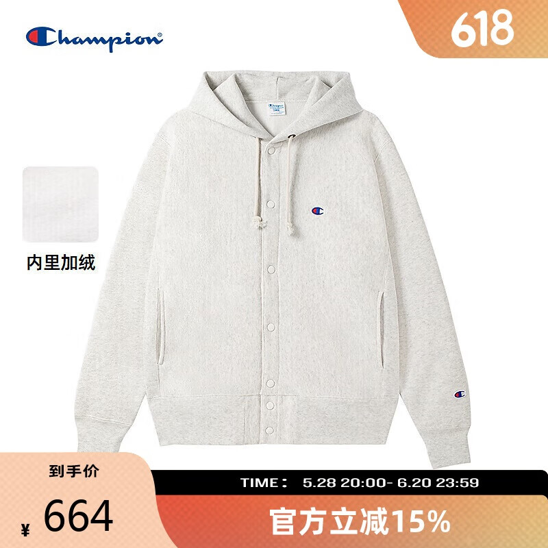 Champion冠軍加絨衛(wèi)衣冬季新款刺繡小C連帽開衫簡(jiǎn)約休閑外套 燕麥色 L 