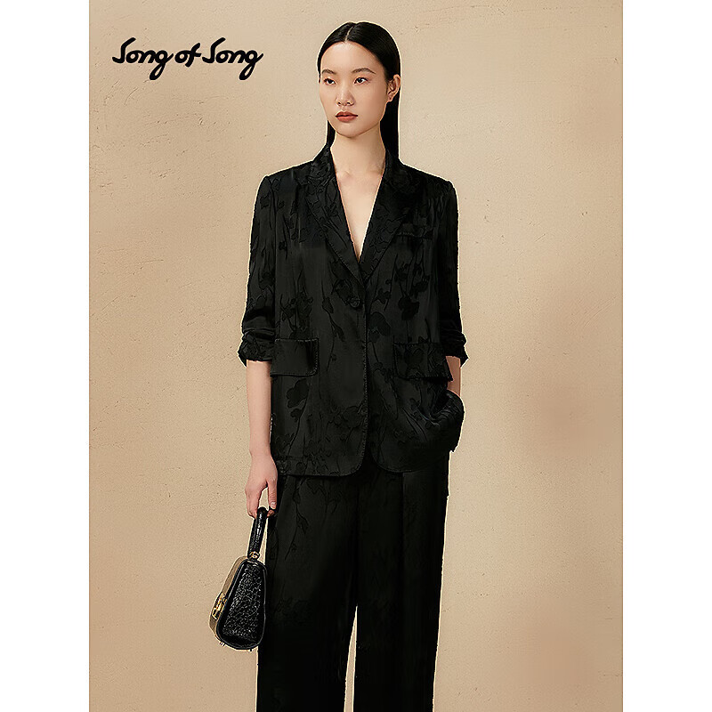 Song of Song歌中歌2025夏季新款烧花工艺利落西装外套 黑色 M (160)