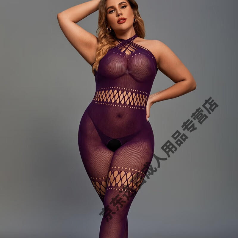 LEDP 欧美大码情趣内衣透视免脱性感角色扮演连体衣加胖妹网衣睡衣渔网情趣大码胖mm200斤 深紫色 均码