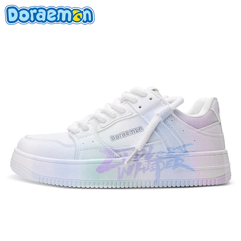 哆啦A梦板鞋男鞋冬季新款趣味涂鸦小白鞋厚底增高情侣款休闲鞋子男 复古白（梦幻紫） 44