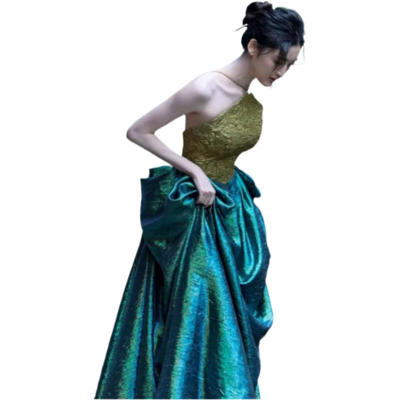 溫彌訂婚宴衣服女高級(jí)感中式新晨袍新娘結(jié)婚答謝宴敬酒服訂婚連衣裙化 孔雀藍(lán)中長(zhǎng)款 XS