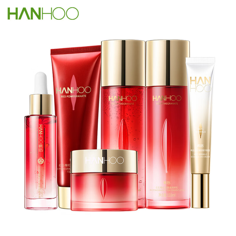 韩后（Hanhoo）红石榴红茶护肤套装补水抗皱紧致水乳化妆品护肤品套装圣诞礼物 【圣诞节礼物】红石榴红茶6件套