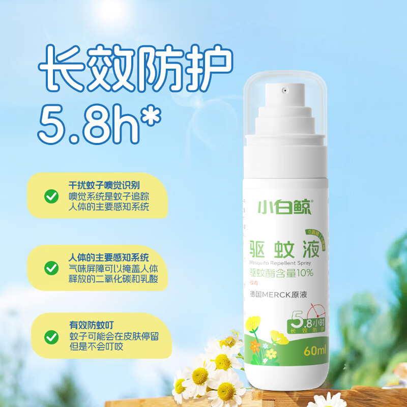 小白鲸驱蚊防蚊喷雾户外强效儿童宝宝专用驱蚊虫水婴儿驱蚊液神器旗舰店 母婴驱蚊1瓶装【60ml*1】