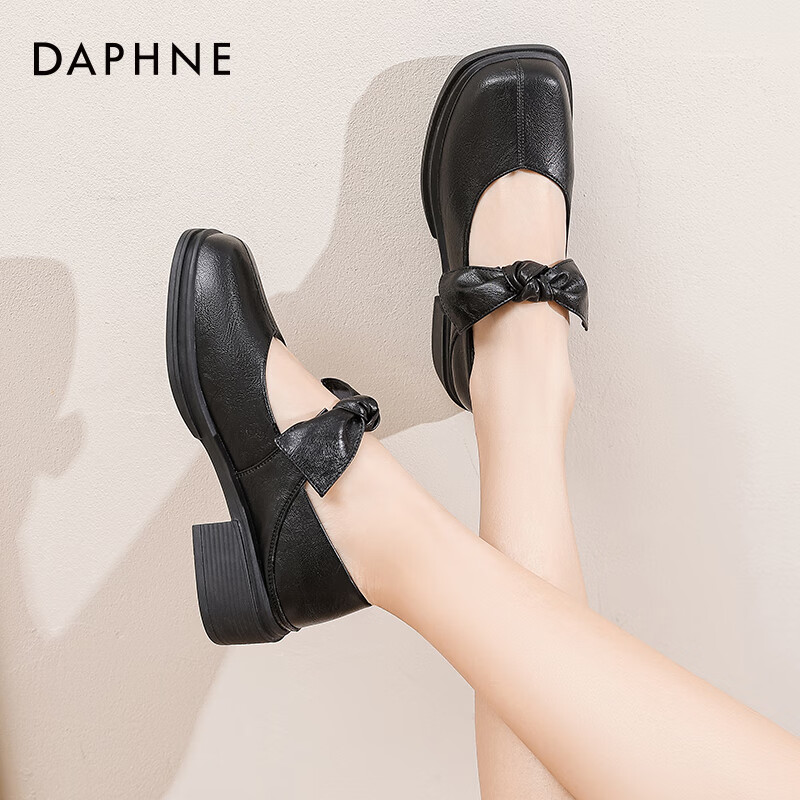 达芙妮复古玛丽珍女鞋2025新款鞋子女单鞋学院风乐福鞋厚底百搭小皮鞋ZJ 黑色【蝴蝶结款】 39