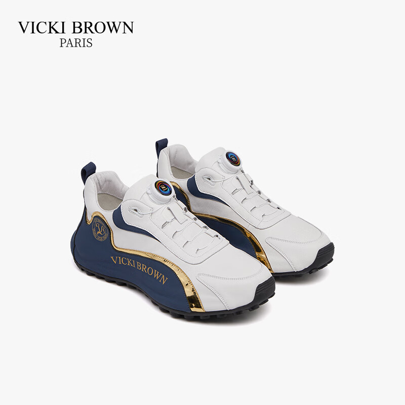 未毕（VICKI BROWN）法国品牌VB男鞋【法奢系列】撞色休闲鞋旋转扣皮鞋防滑厚底老爹鞋 白蓝 43