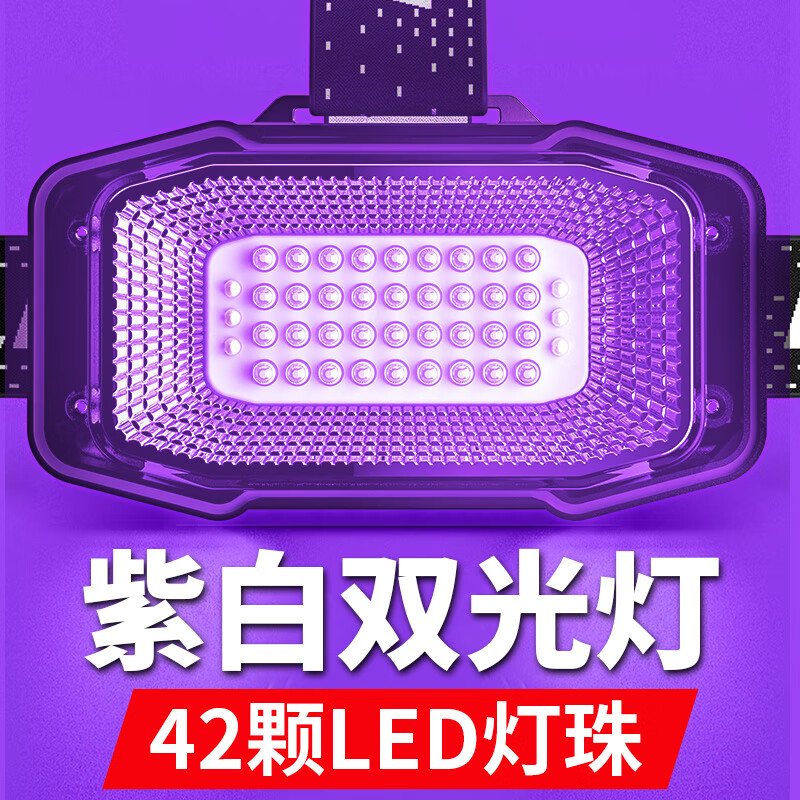 江尛鱼紫光抓照蝎子头灯专用双光源逮蝎子可充电头戴式多功能捕蝎子电筒 紫光蝎子灯+白光无感应数显